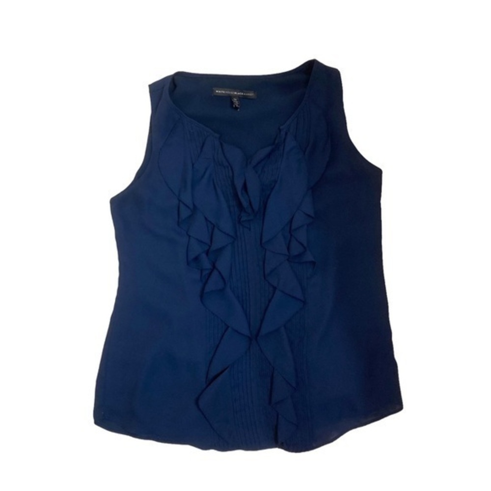 White House black market navy dark blue ruffle sleeveless top blouse